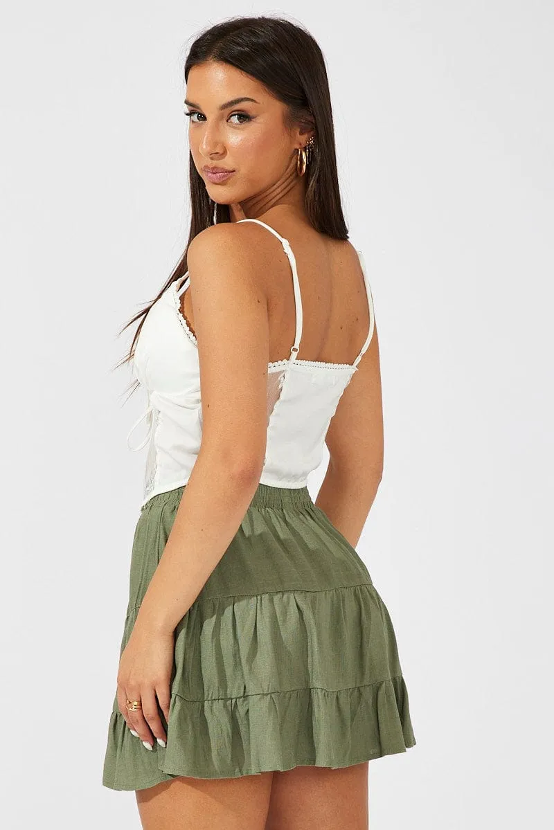 Green Skater Skirt Mini Linen Blend