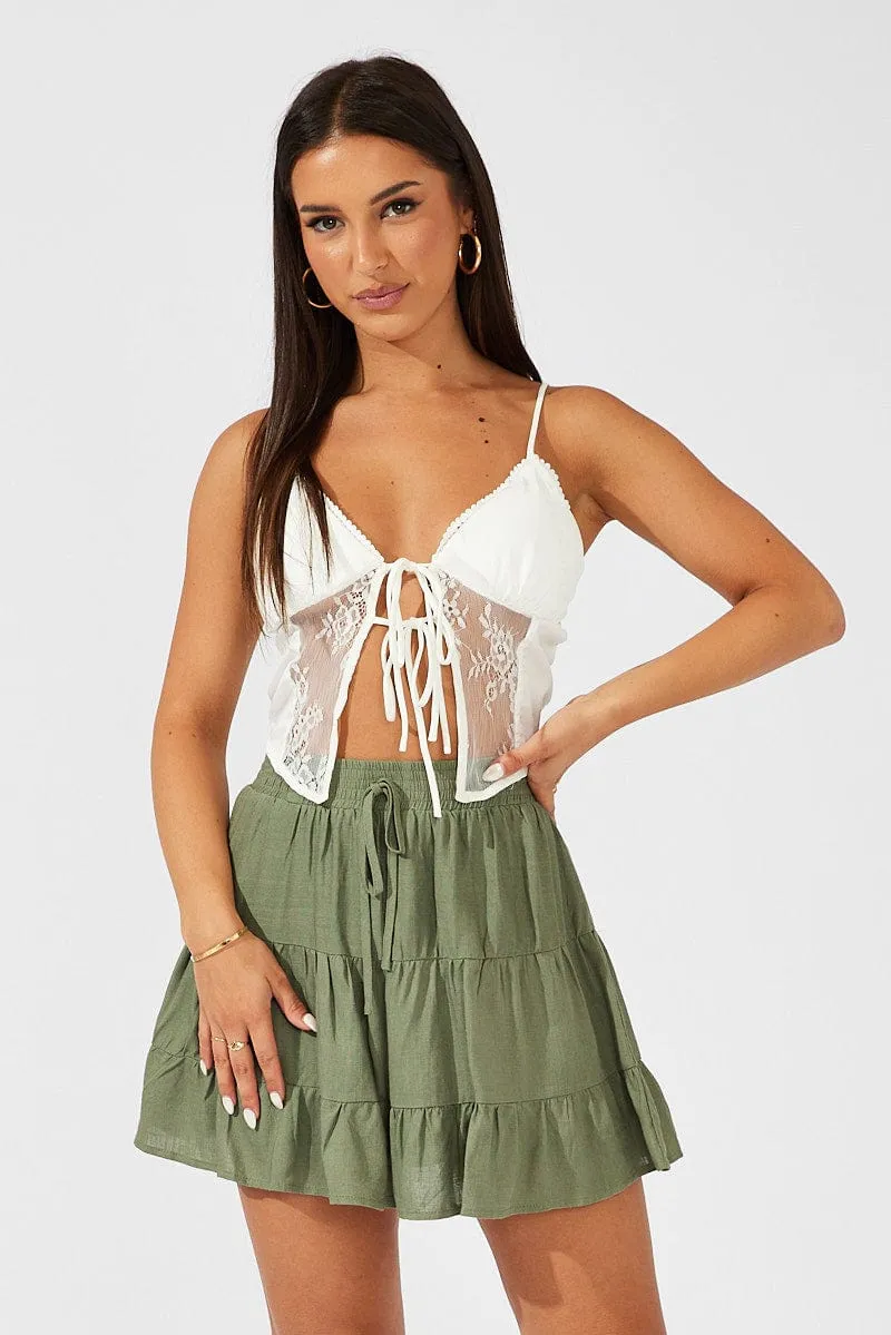 Green Skater Skirt Mini Linen Blend