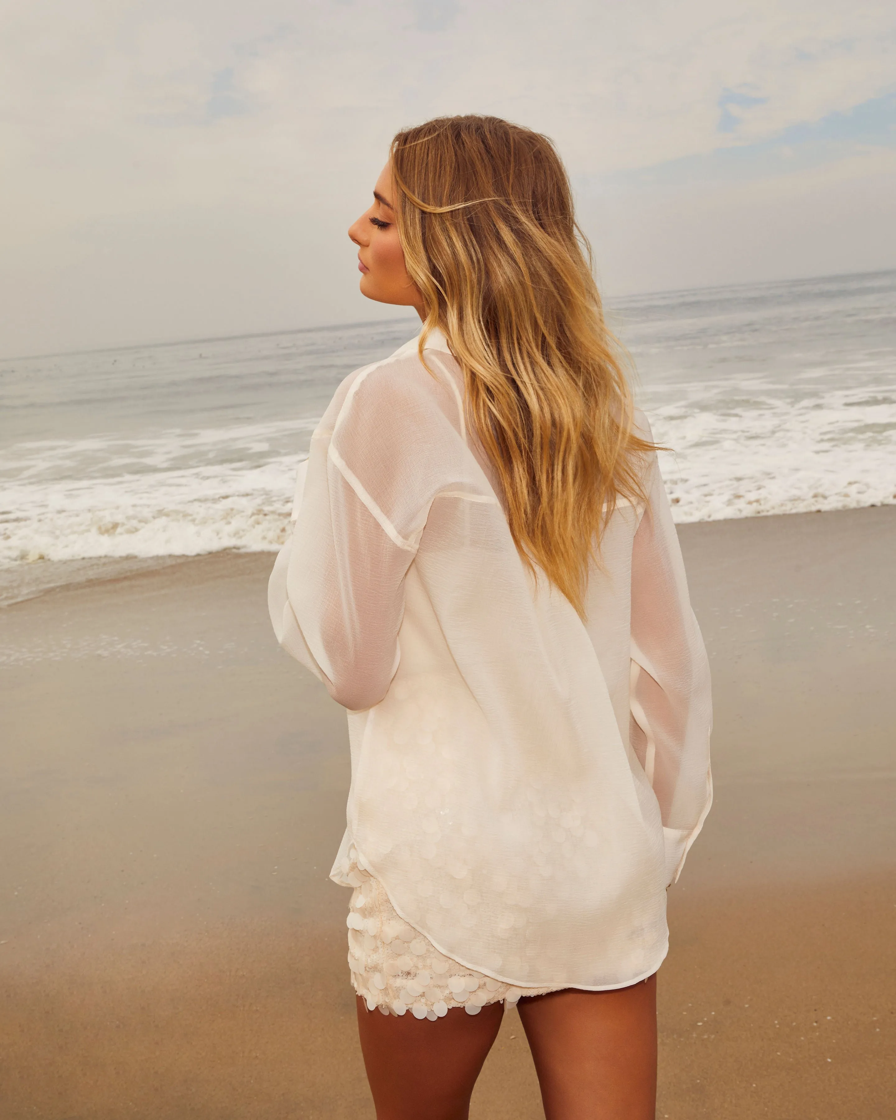 Harlie Long Sleeve Sheer Collared Blouse