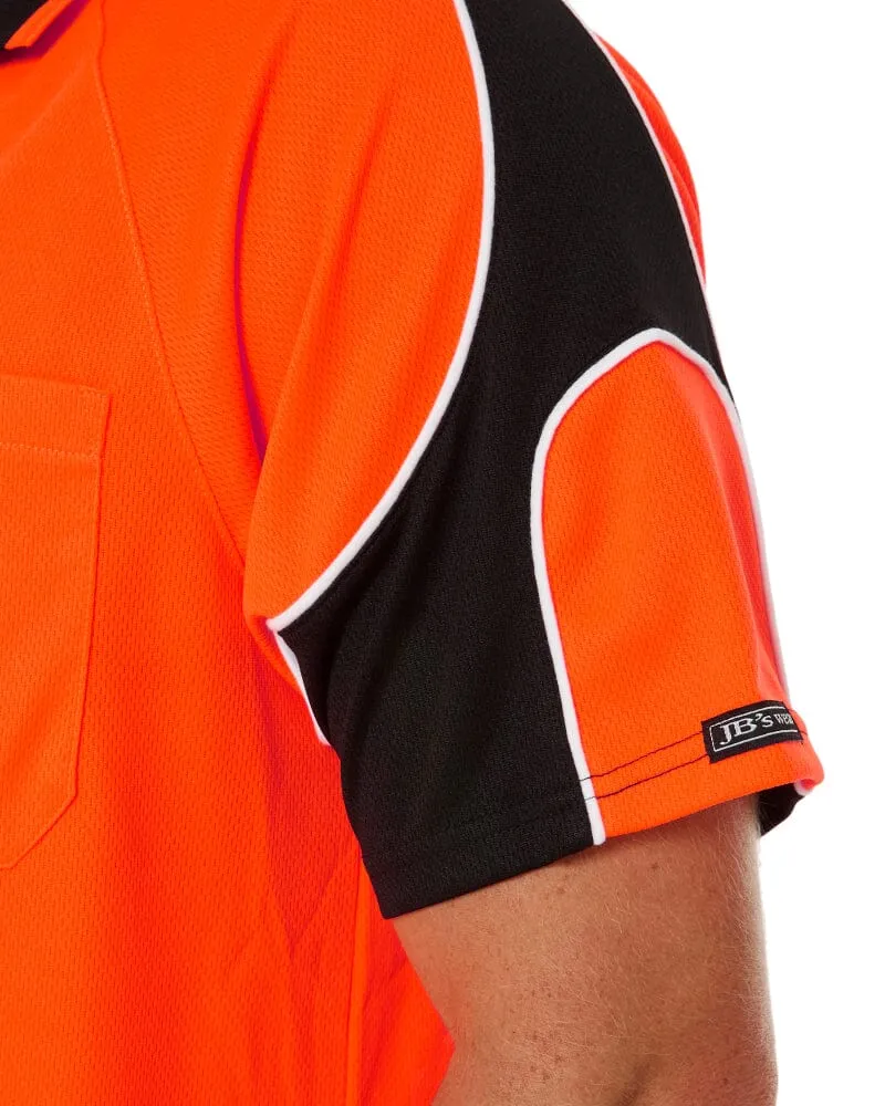 Hi Vis Short Sleeve Arm Panel Polo Shirt - Orange/Black