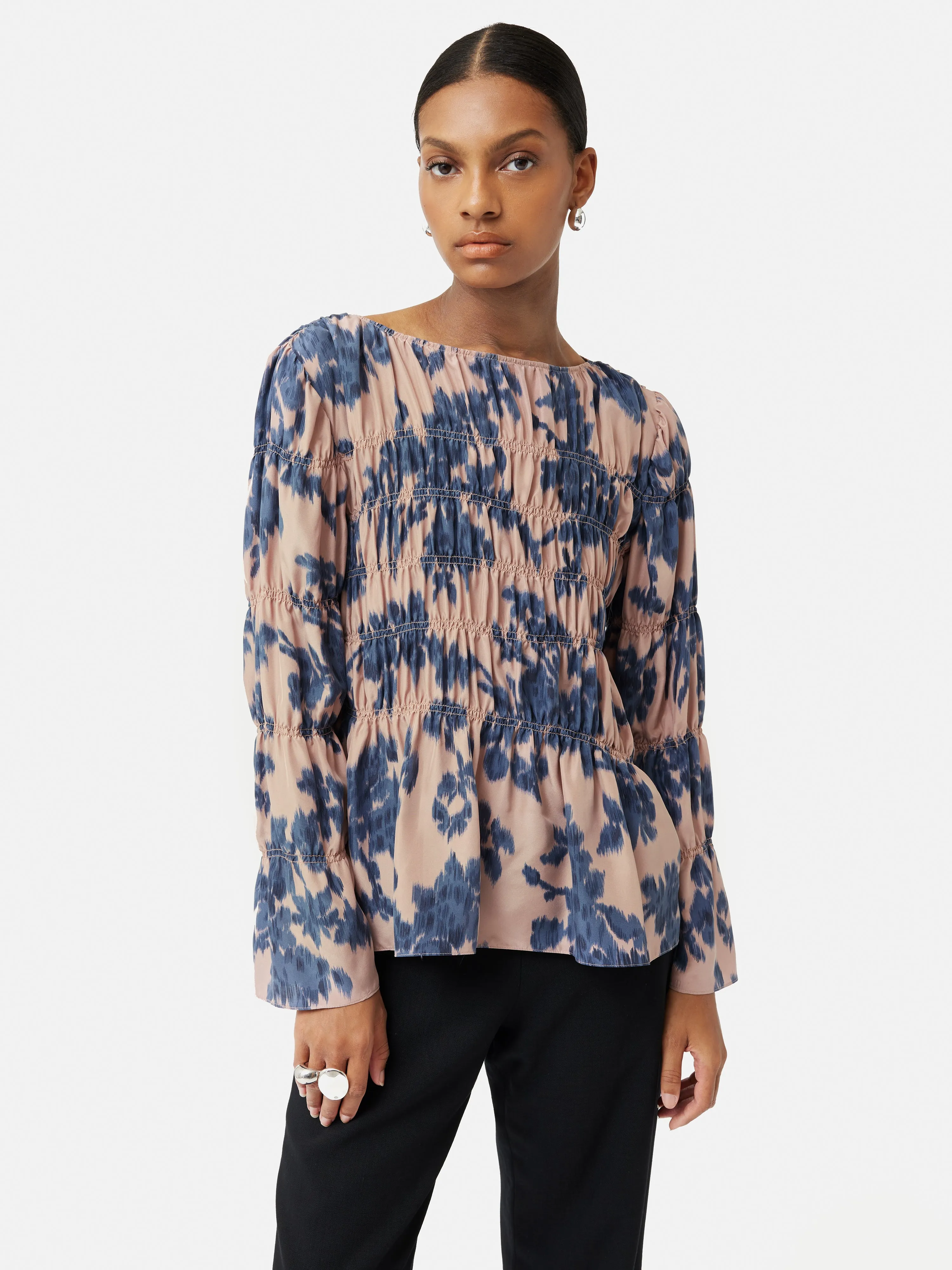 Ikat Posy Silk Ruched Top | Pink