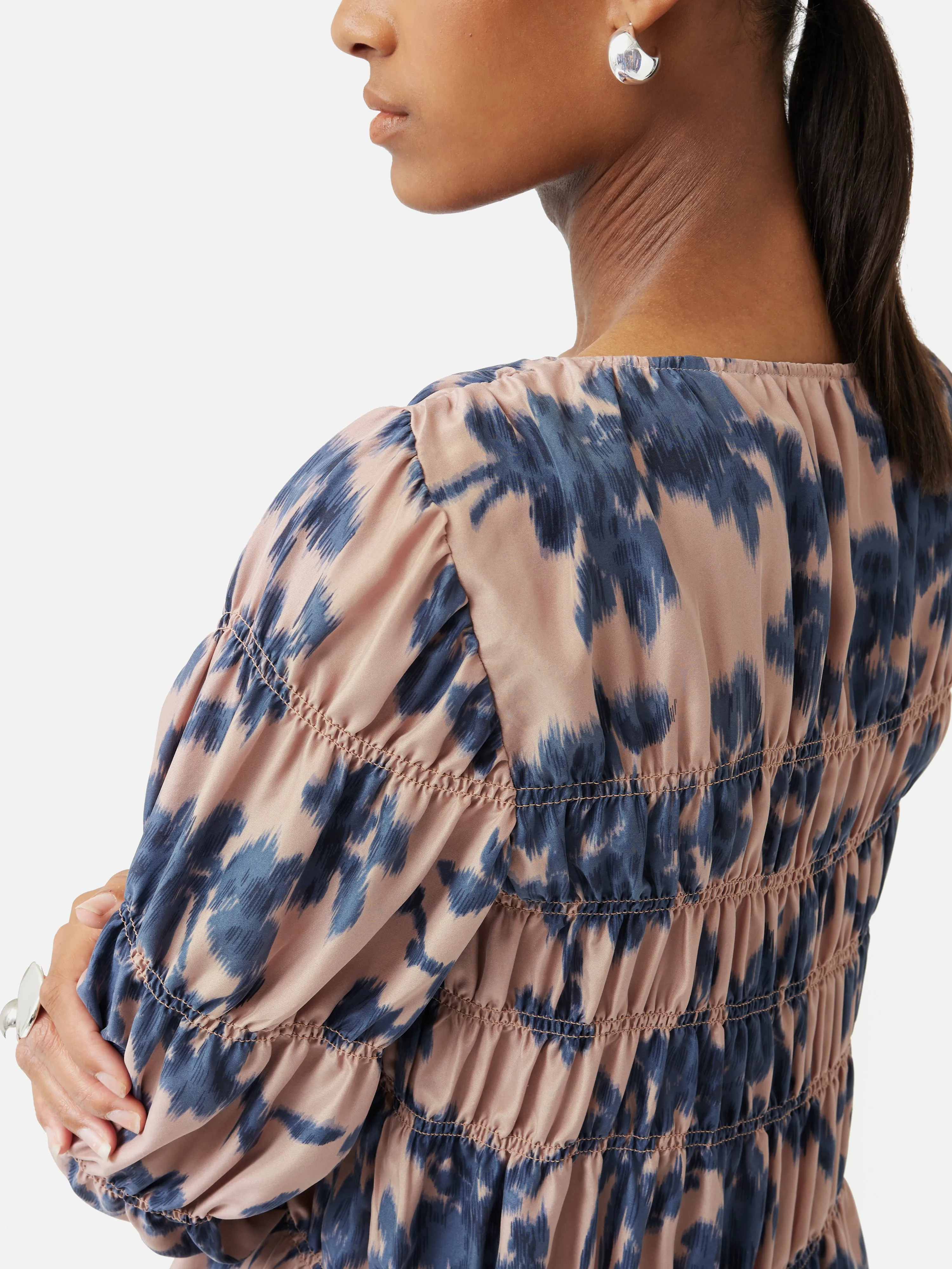 Ikat Posy Silk Ruched Top | Pink