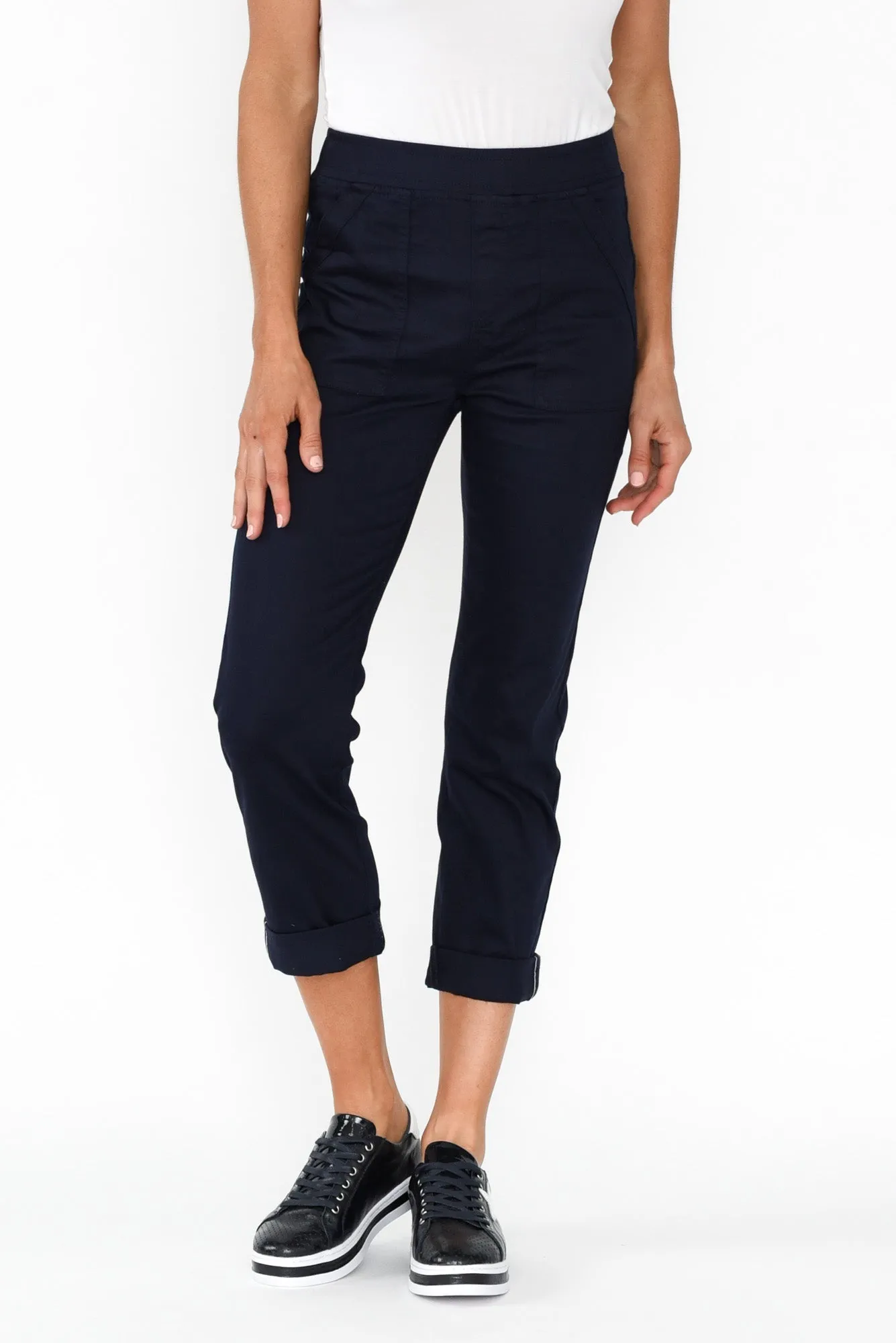 Isabella Navy Cotton Blend Pants