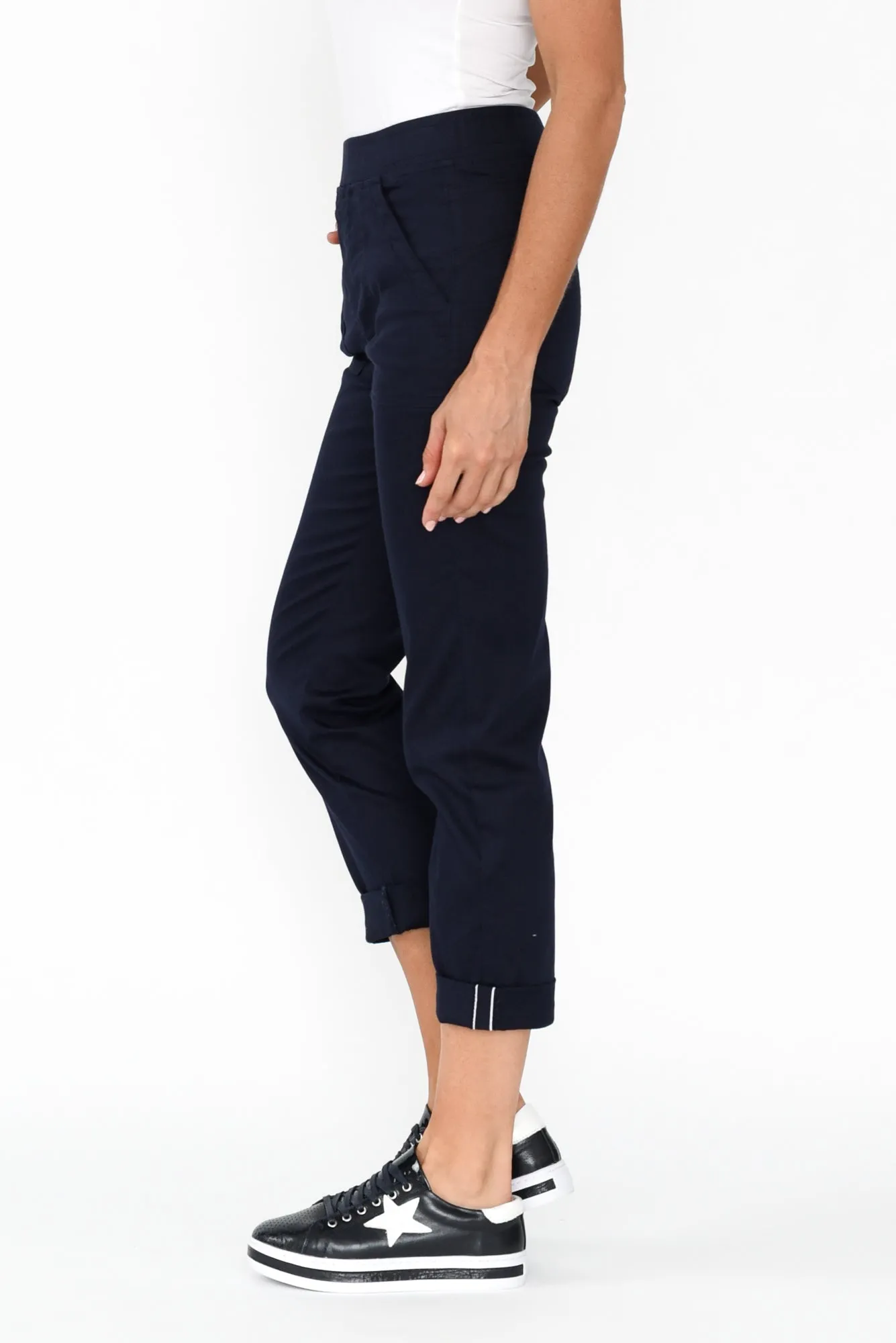 Isabella Navy Cotton Blend Pants