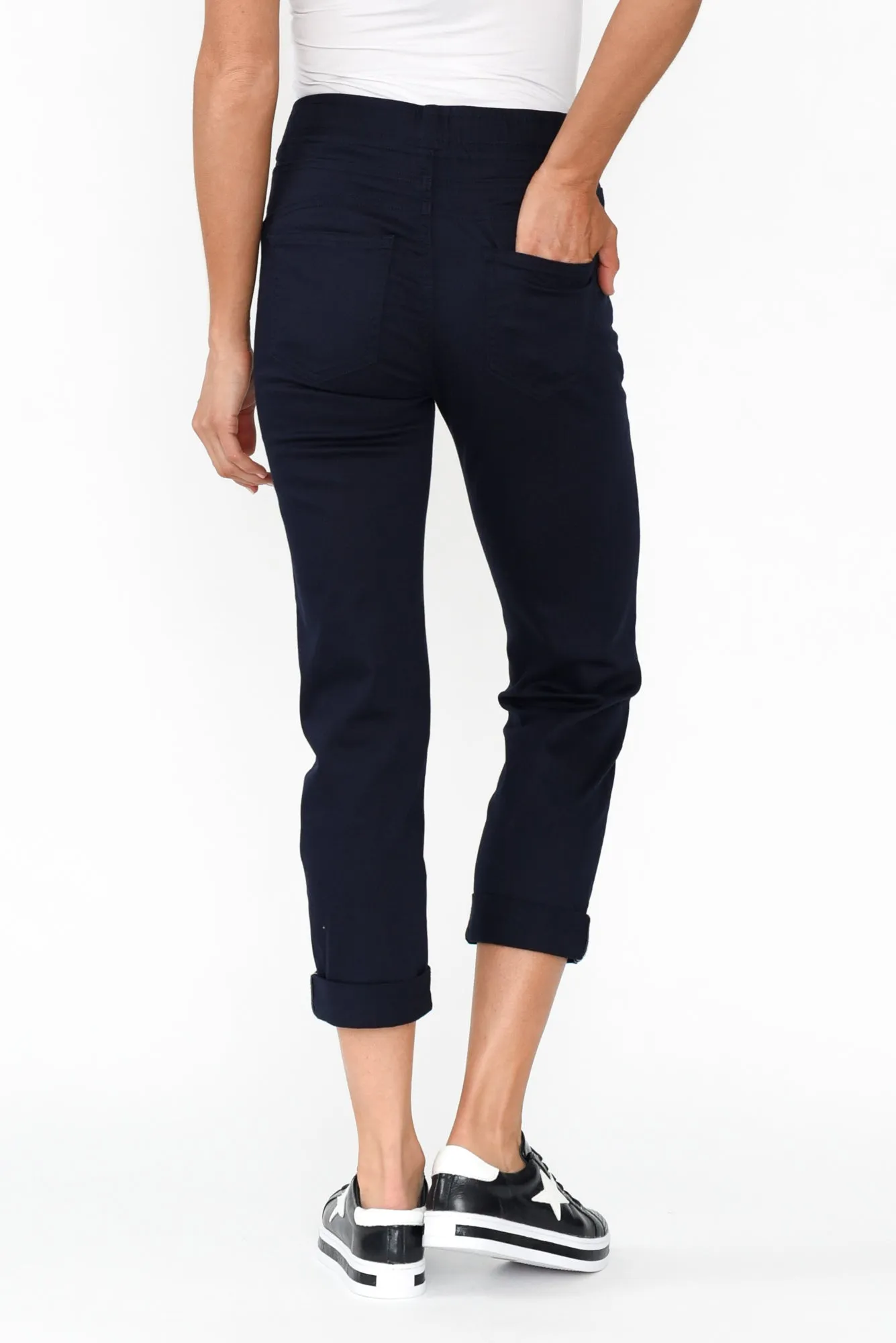 Isabella Navy Cotton Blend Pants