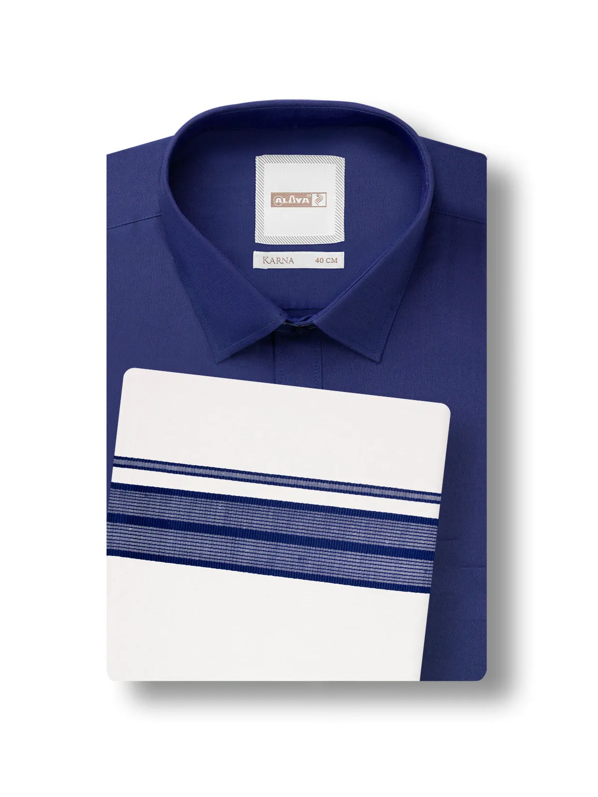 Karna Colour Shirt & Fancy Border Dhoti - Navy