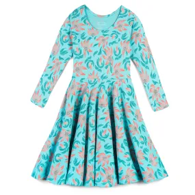 Kids Organic Cotton 3/4 Sleeve Twirl Dress: Tiger Lily