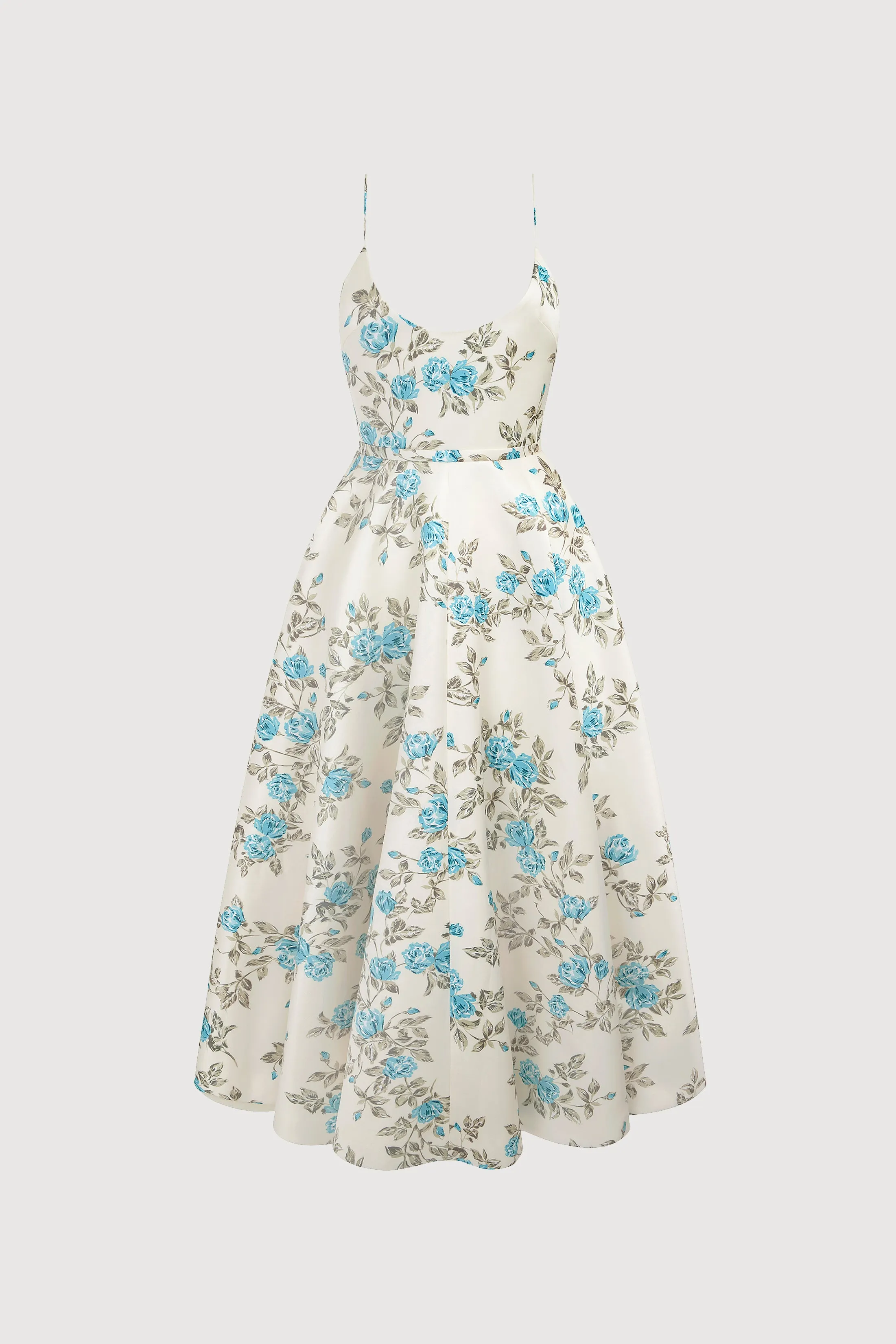 Lanai Dress in Turquoise Floral Printed Italian Duchess Satin