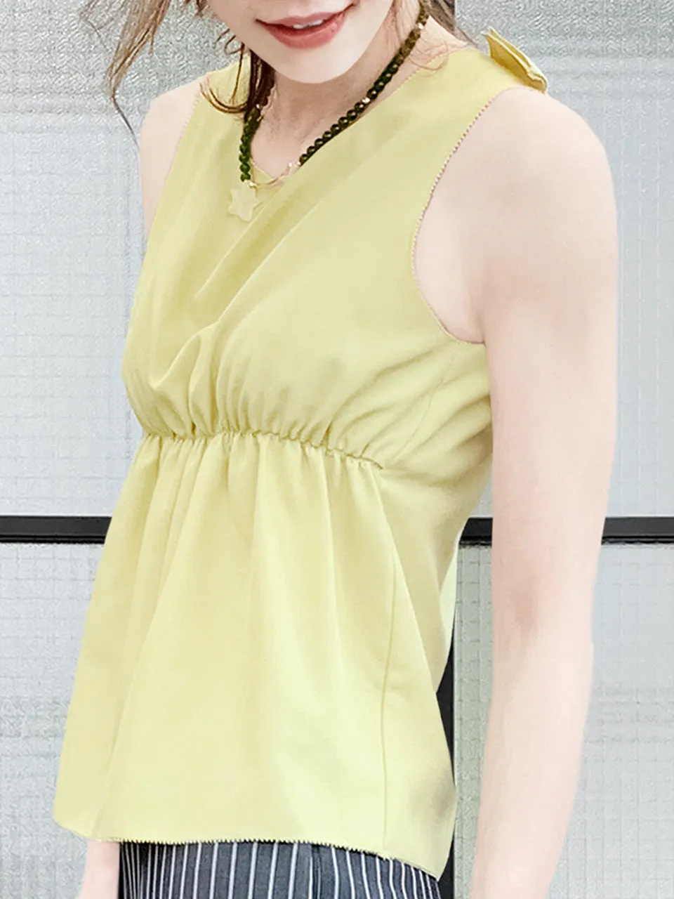 Last Chance! Lemonade Stitched Trim Empire Waist Silk Tank