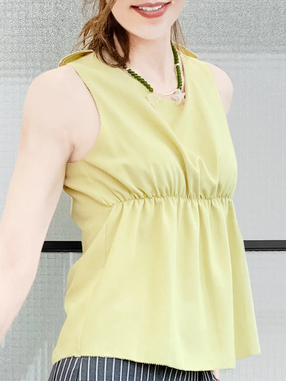 Last Chance! Lemonade Stitched Trim Empire Waist Silk Tank