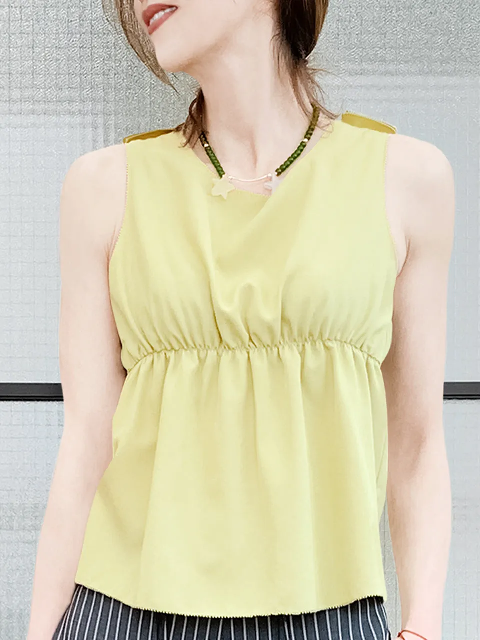 Last Chance! Lemonade Stitched Trim Empire Waist Silk Tank