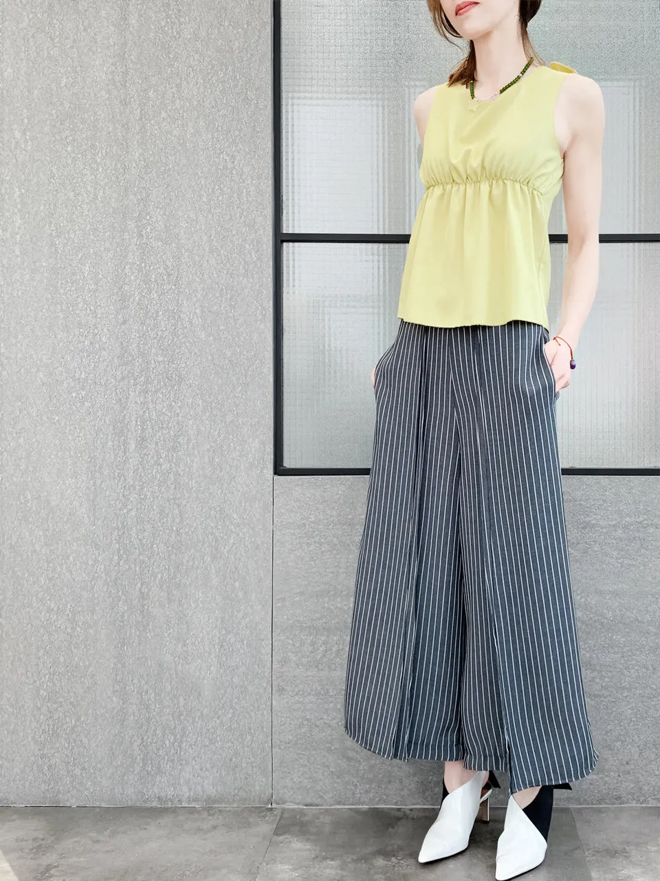 Last Chance! Lemonade Stitched Trim Empire Waist Silk Tank