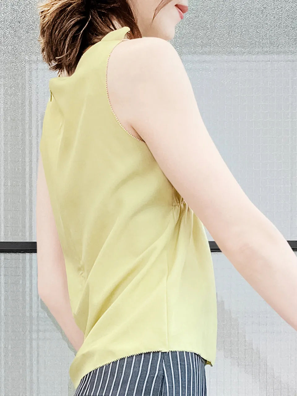 Last Chance! Lemonade Stitched Trim Empire Waist Silk Tank