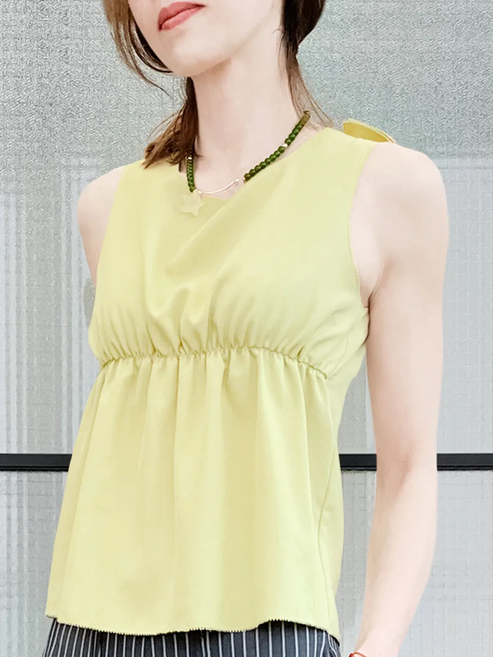 Last Chance! Lemonade Stitched Trim Empire Waist Silk Tank