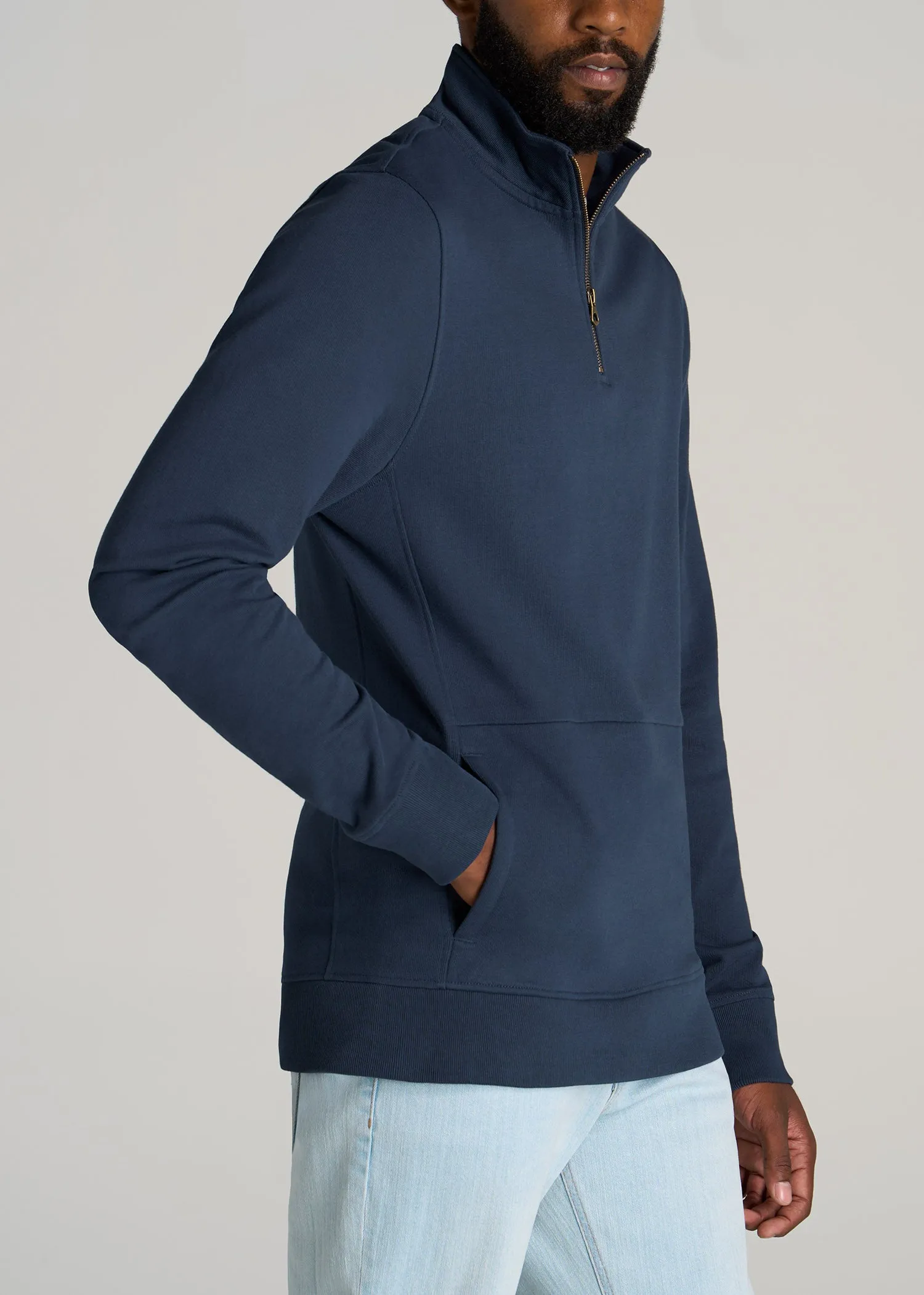 LJ&S Heavyweight Quarter-Zip Men's Tall Pullover in Vintage Midnight Navy