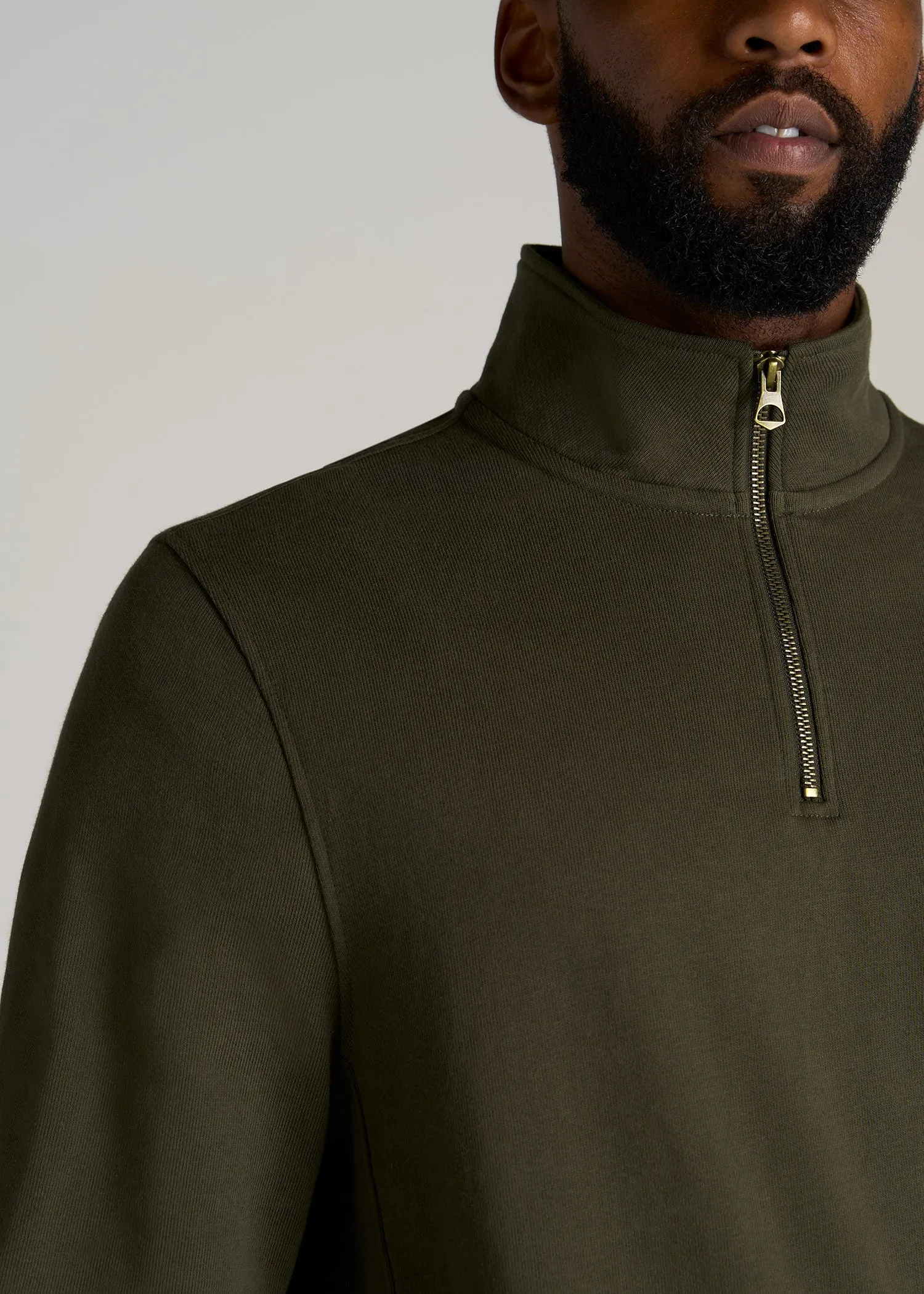 LJ&S Heavyweight Quarter-Zip Men's Tall Pullover in Vintage Thyme Green