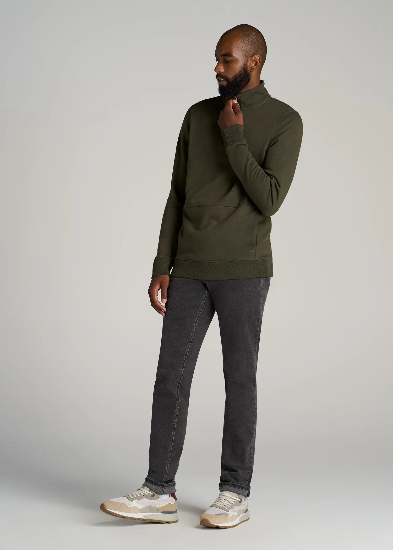 LJ&S Heavyweight Quarter-Zip Men's Tall Pullover in Vintage Thyme Green