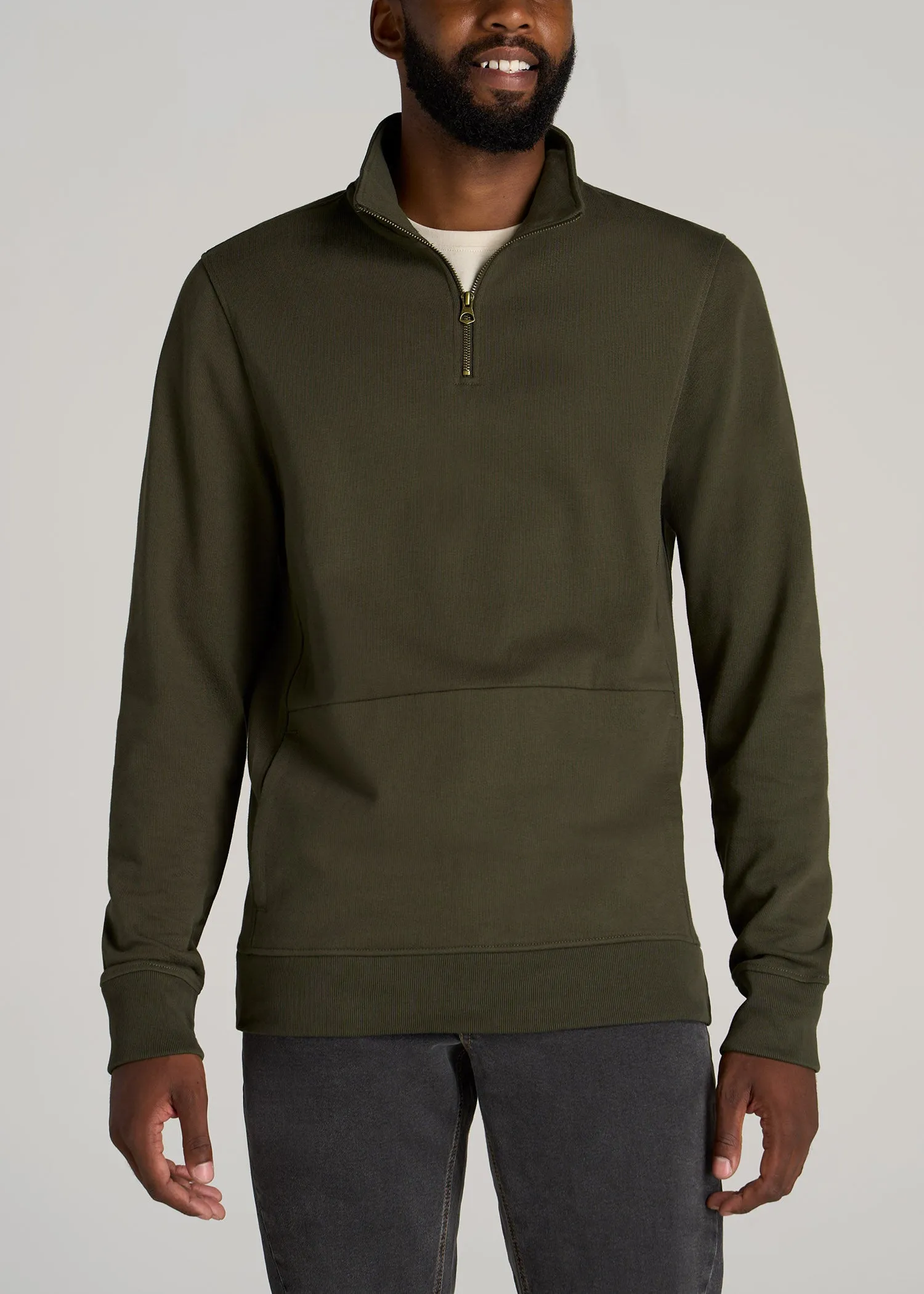 LJ&S Heavyweight Quarter-Zip Men's Tall Pullover in Vintage Thyme Green