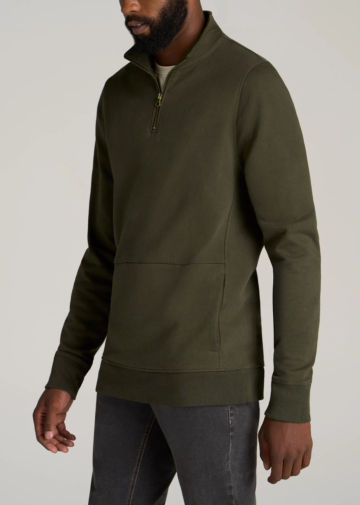 LJ&S Heavyweight Quarter-Zip Men's Tall Pullover in Vintage Thyme Green