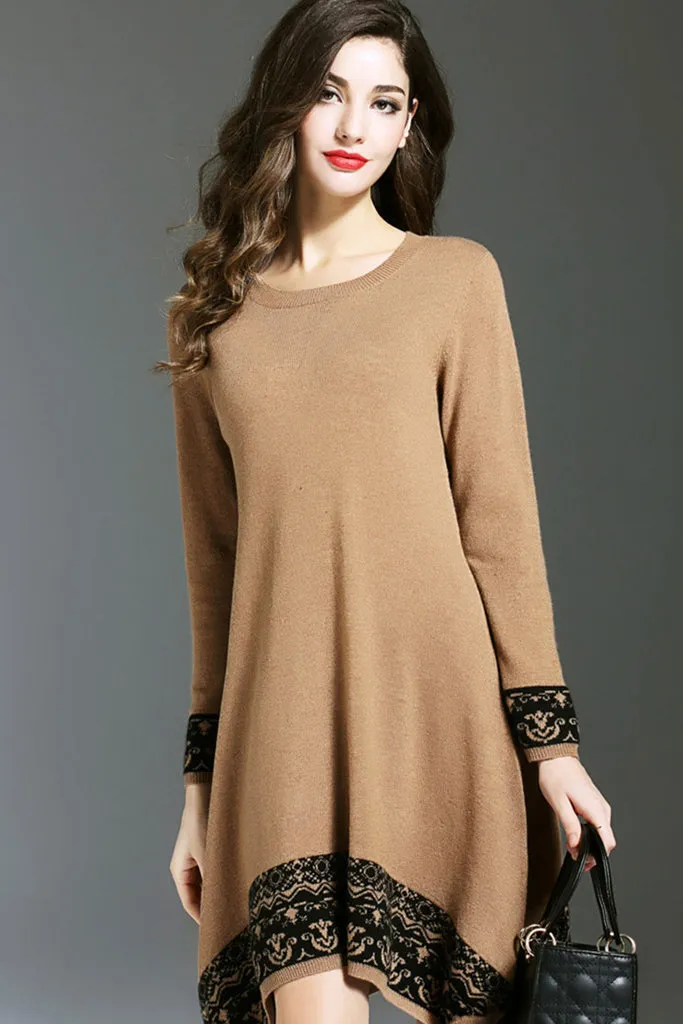 Long Sleeve Asymmetrical Hem Sweater Dress