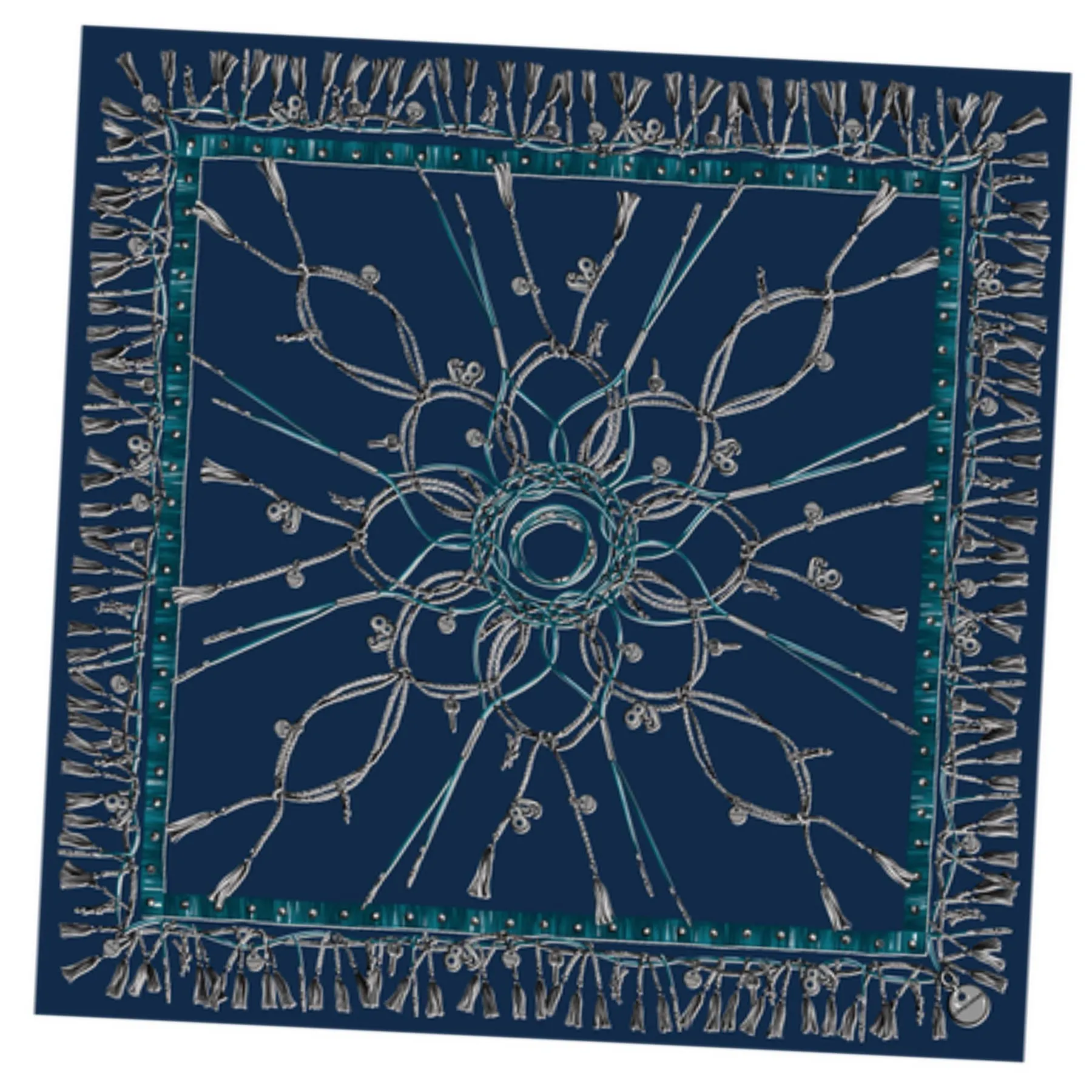 Longchamp Scarf Blue Amulets - Large Square Twill Silk Foulard SALE