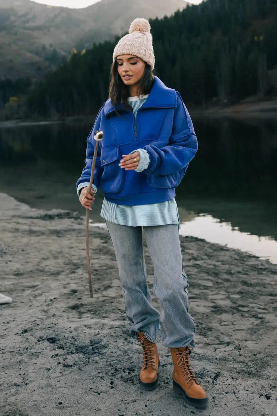 Mickey Half Zip Sweatshirt in Blue