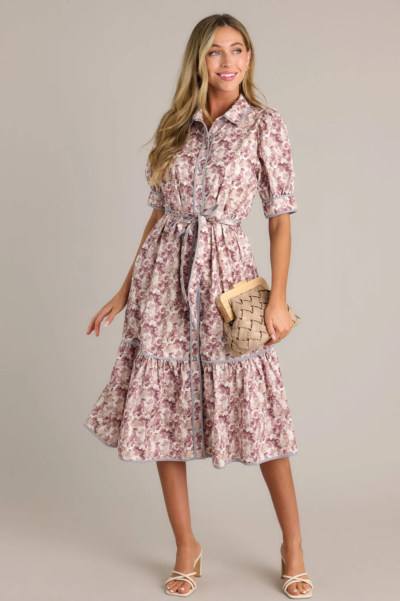 Midnight Mist 100% Cotton Brown Floral Midi Dress