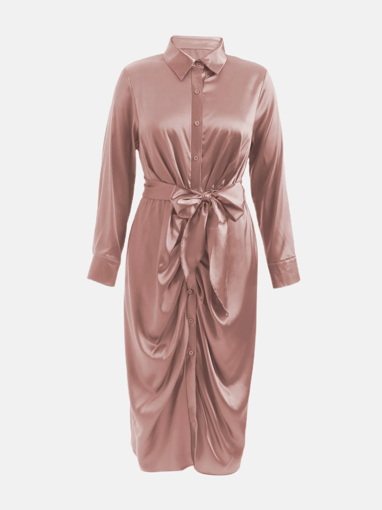 Midsize Glisten Satin Ruching Midi Dress