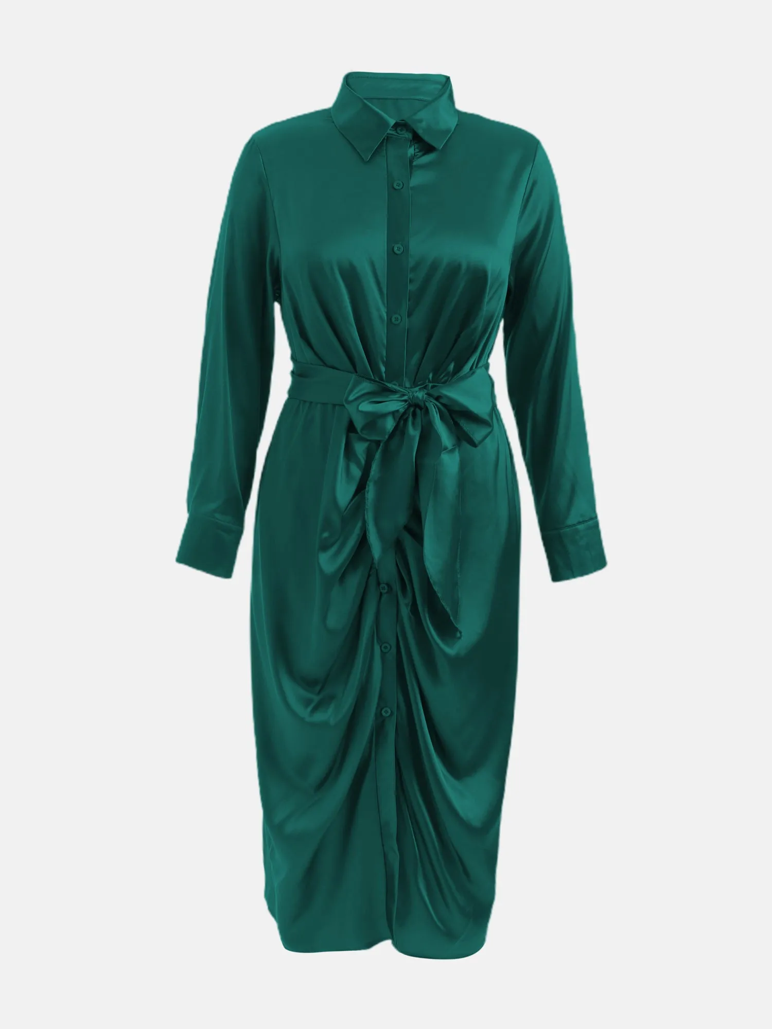 Midsize Glisten Satin Ruching Midi Dress