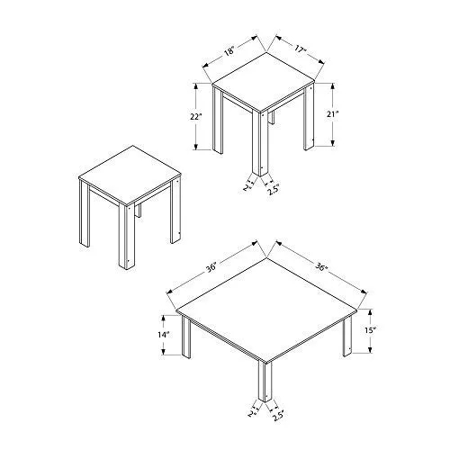 MONARCH 3-PIECE CAPPUCCINO SQUARE TABLE SET WITH MARBLE TOP