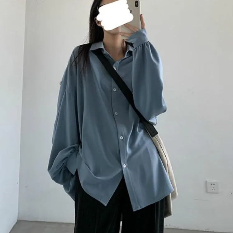 Oversized Button-Down Shirt With Turn-Down Collar