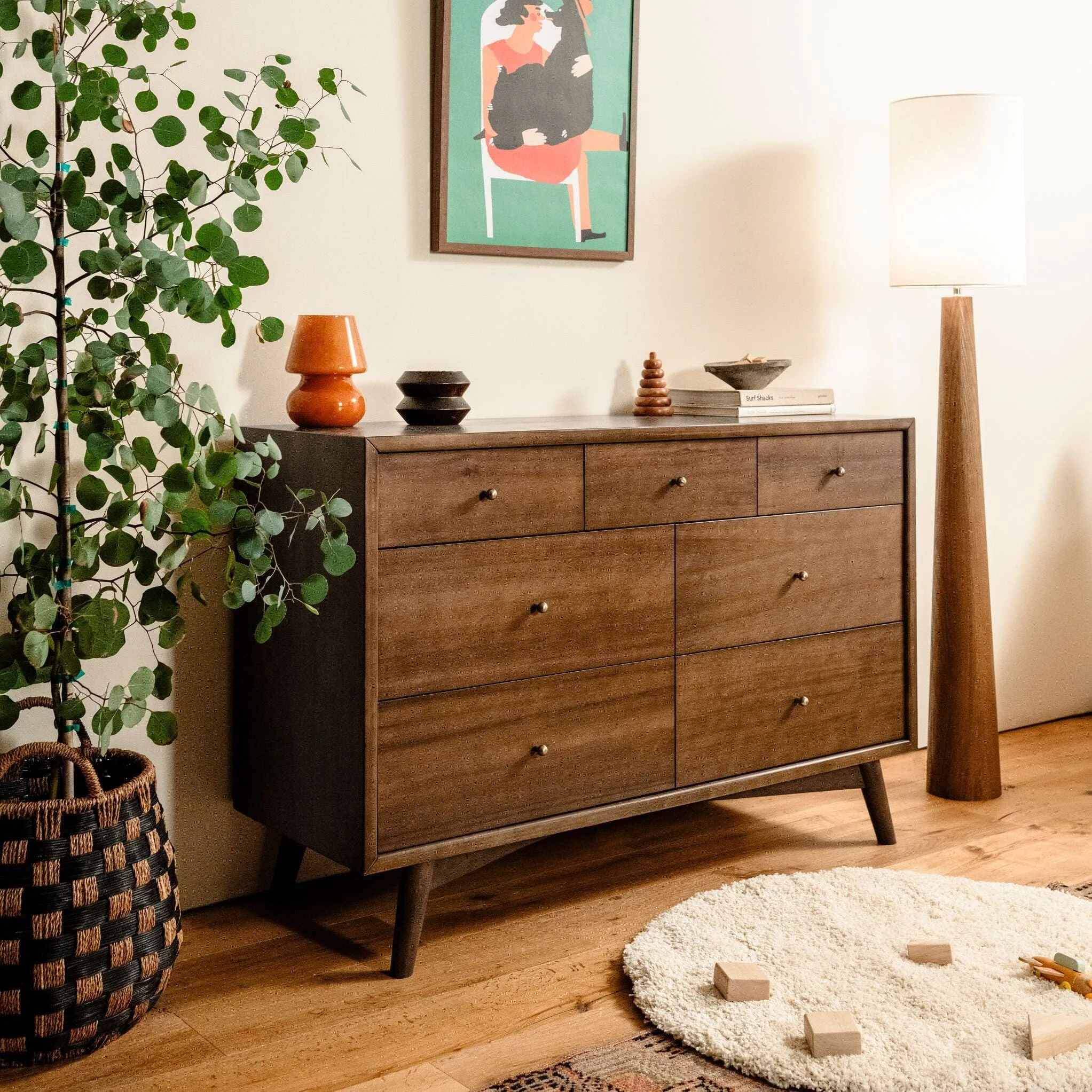 Palma 7-Drawer Assembled Double Dresser | Natural Walnut