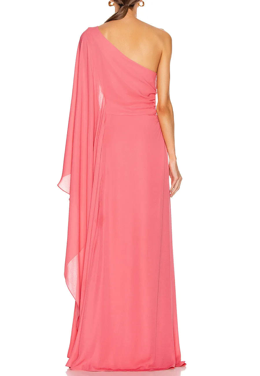 Pink One Shoulder Cosette Silk Gown