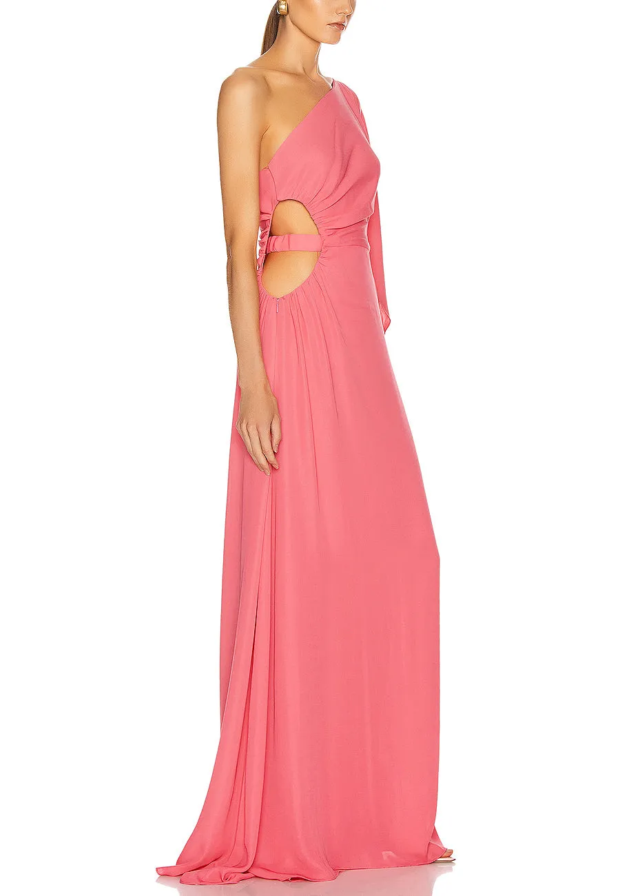 Pink One Shoulder Cosette Silk Gown