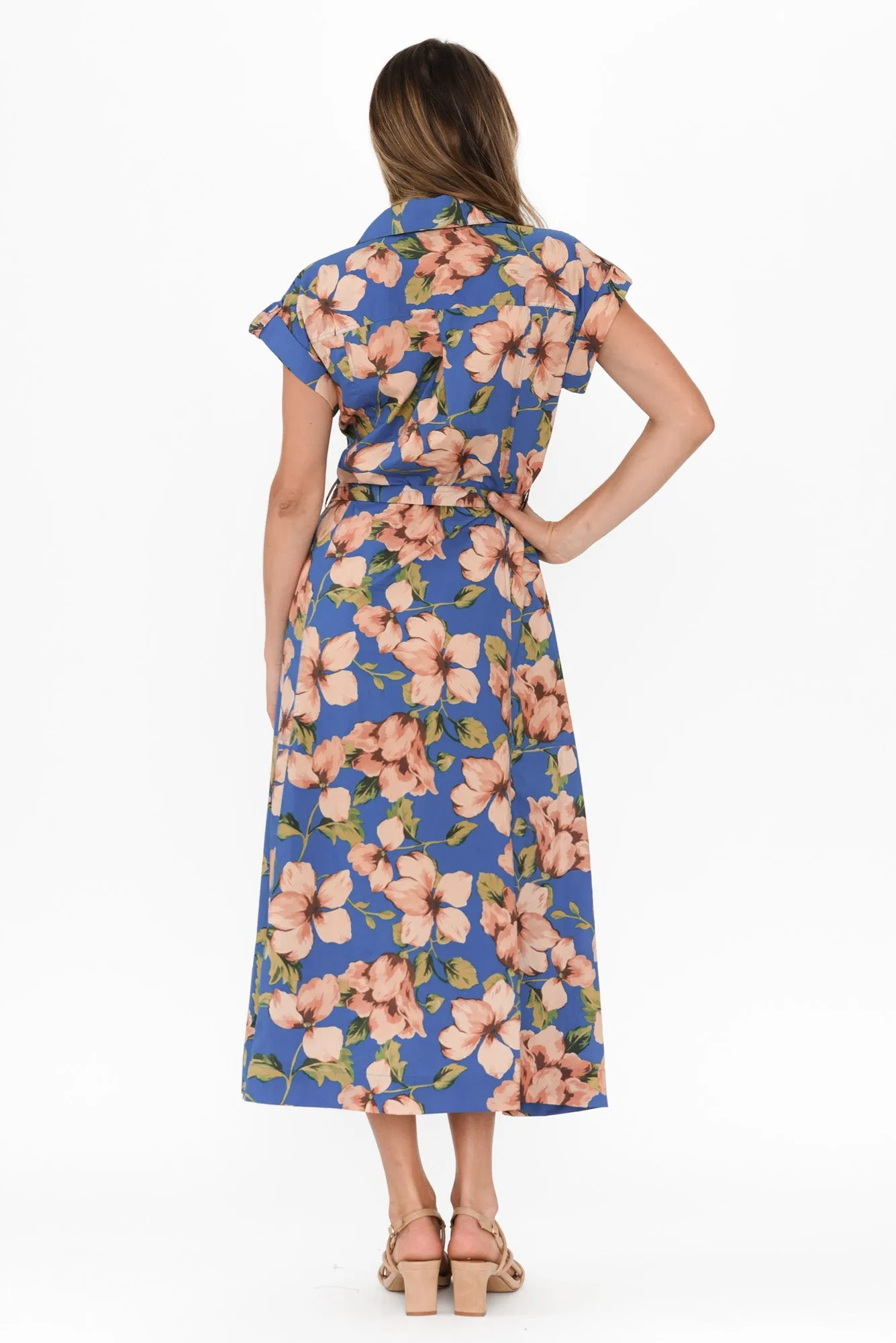 Porto Blue Floral Cotton Tie Dress