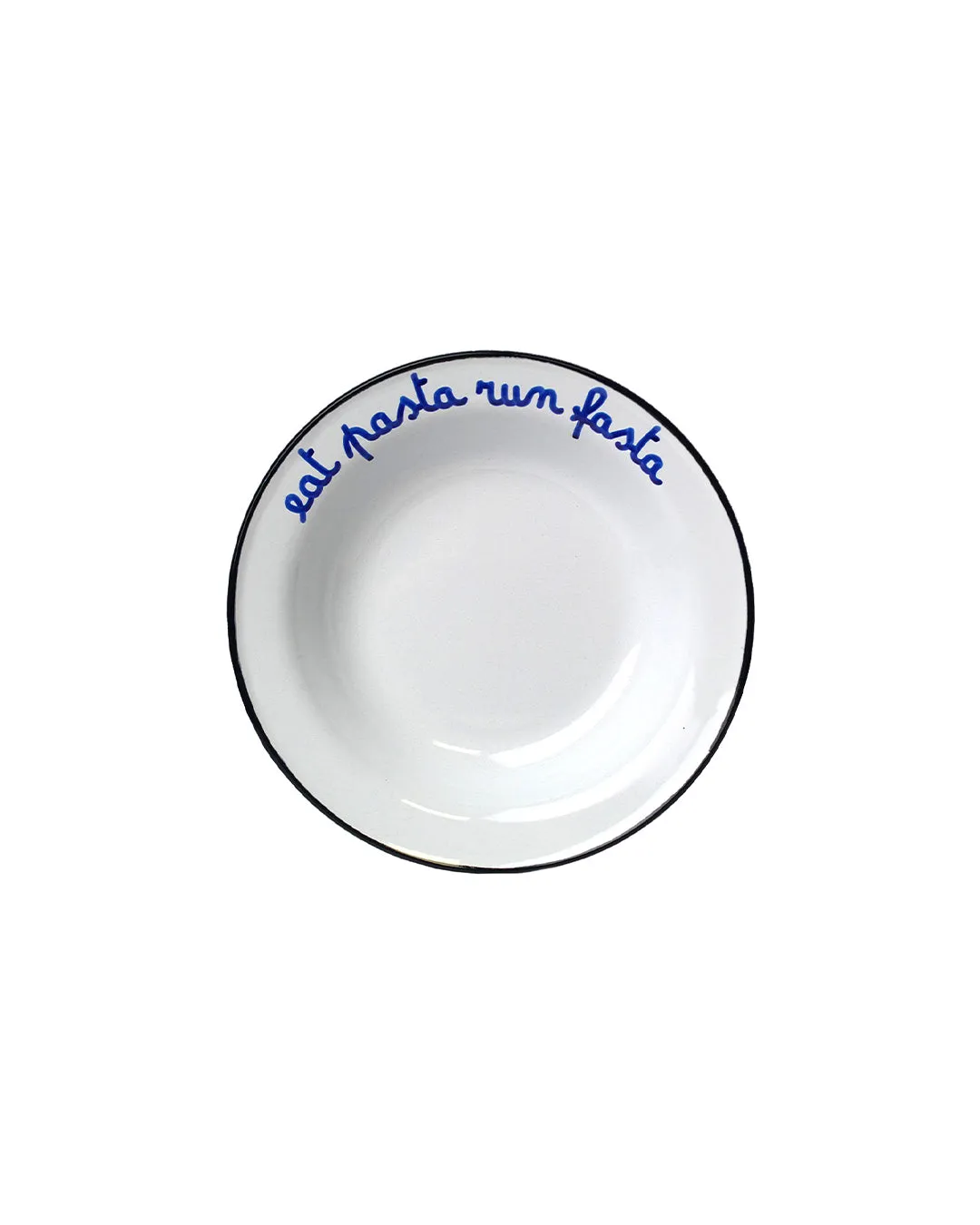 "Eat pasta run fasta" enamel deep plate