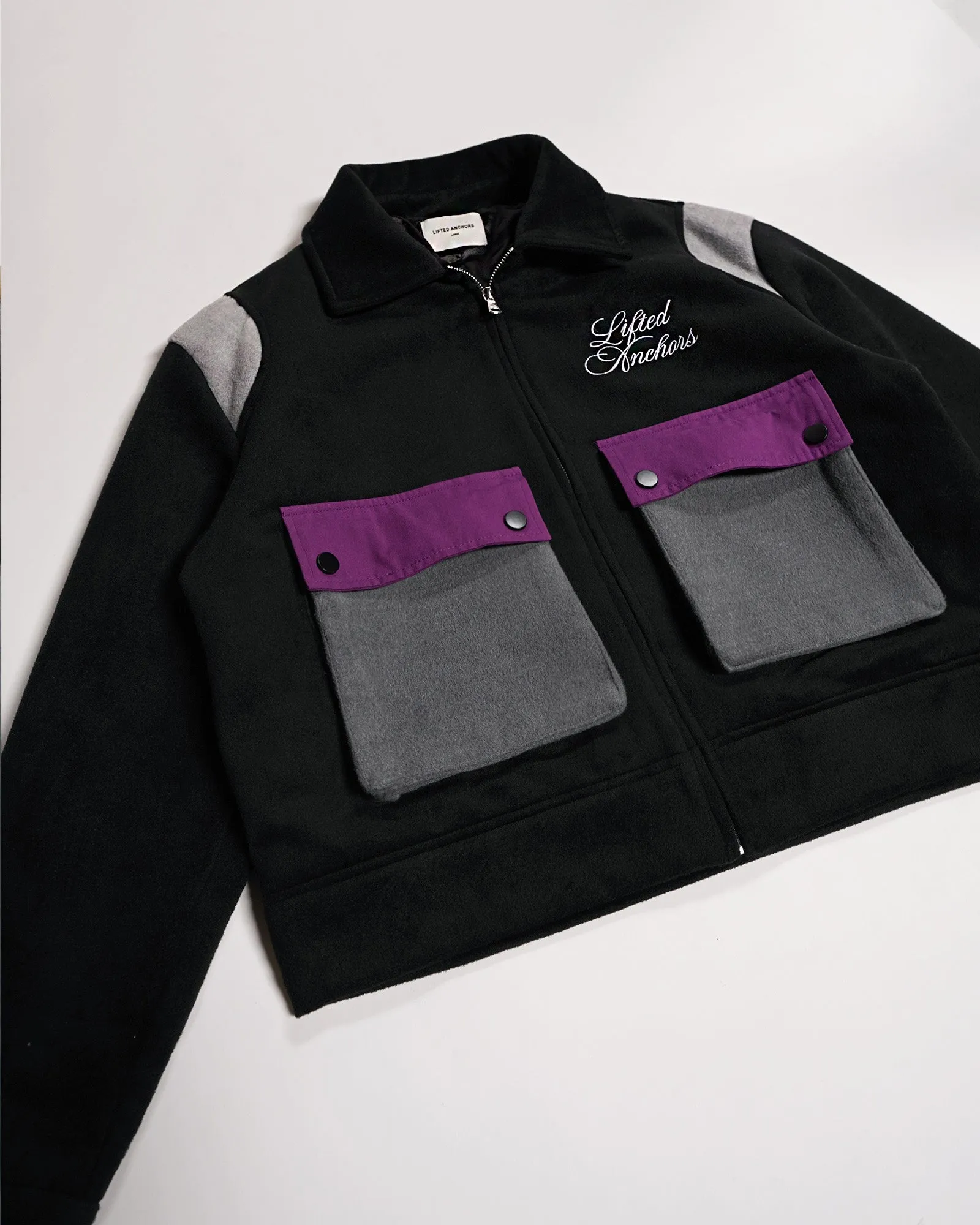 "Pegasus" Wool Teddy Jacket (Black/Grey)