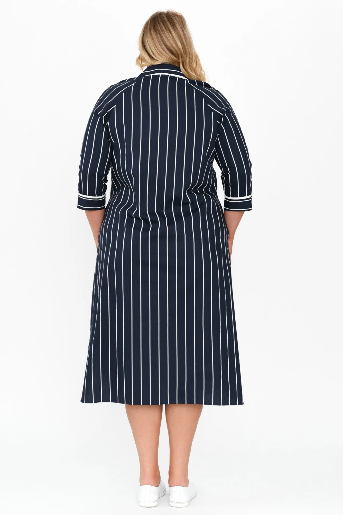 Robyn Navy Stripe Cotton Shirt Dress