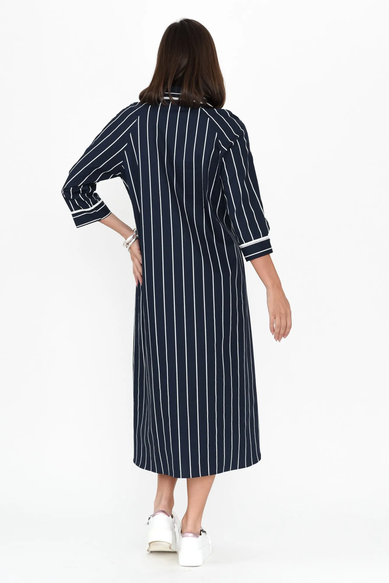 Robyn Navy Stripe Cotton Shirt Dress