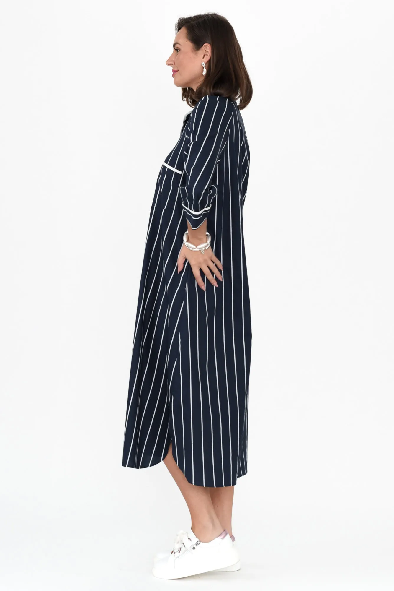 Robyn Navy Stripe Cotton Shirt Dress