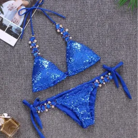 Shiny Sexy Bikini Sets With Rhinestones Women Swimwear Female Push Up Bikini Beach Swim Wear Bathing Suits Pool Bather 2024