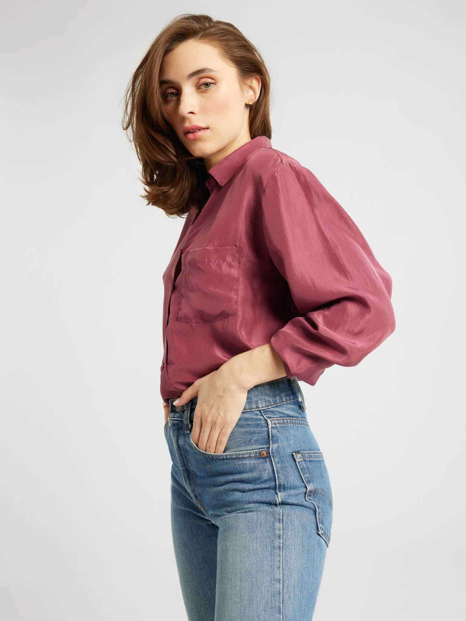 Sofia Top in Plum Washed Silk