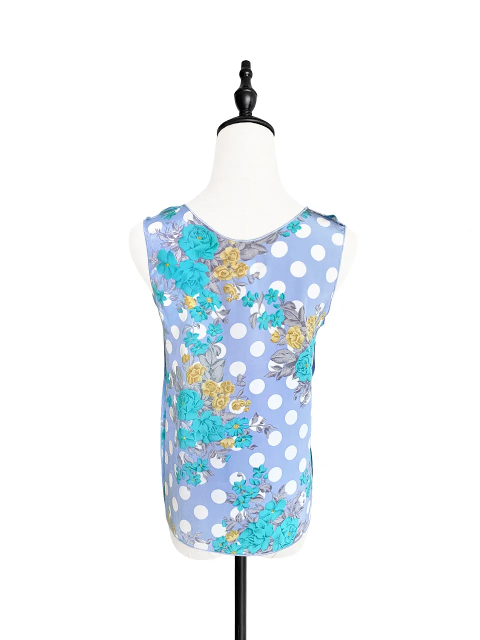 SPECIAL! Polka Dots Floral Print Trim Edge Silk Tank