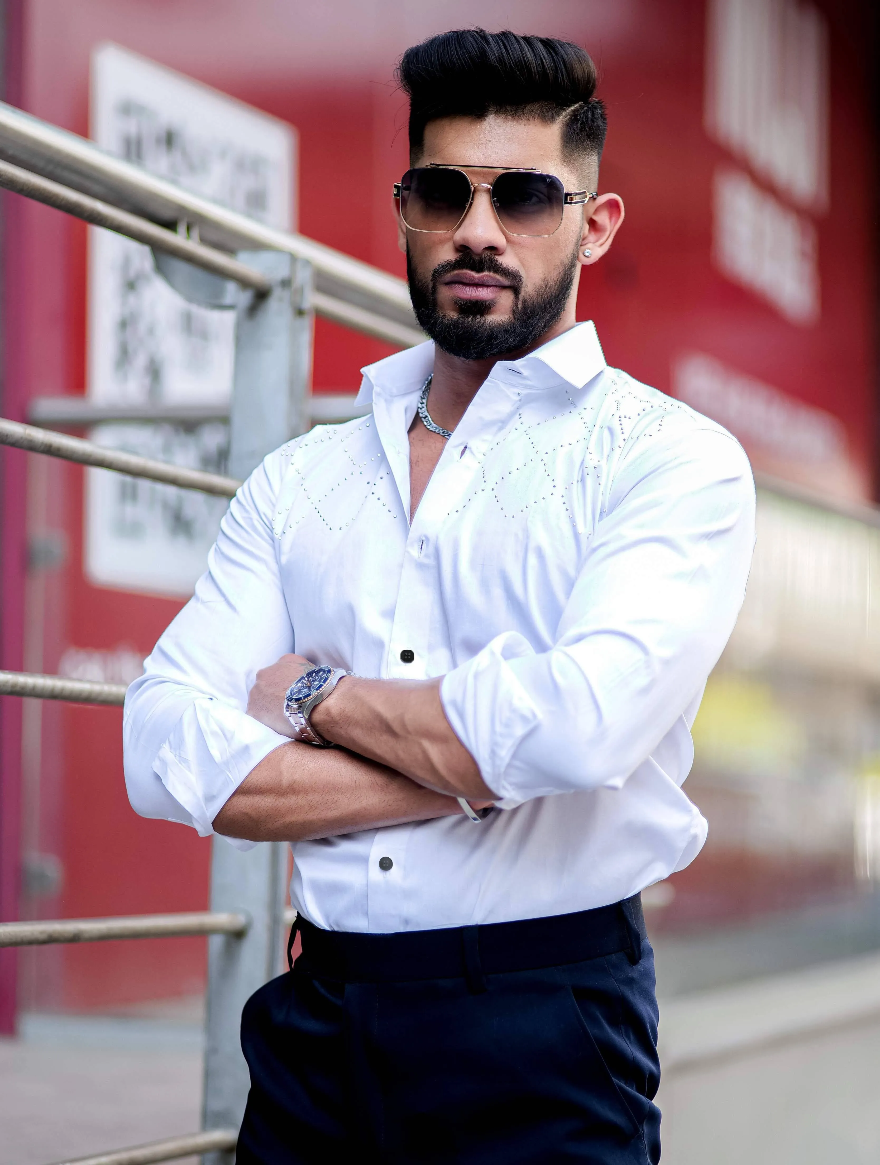 Starry Beaded White Luxury Cotton Shirt