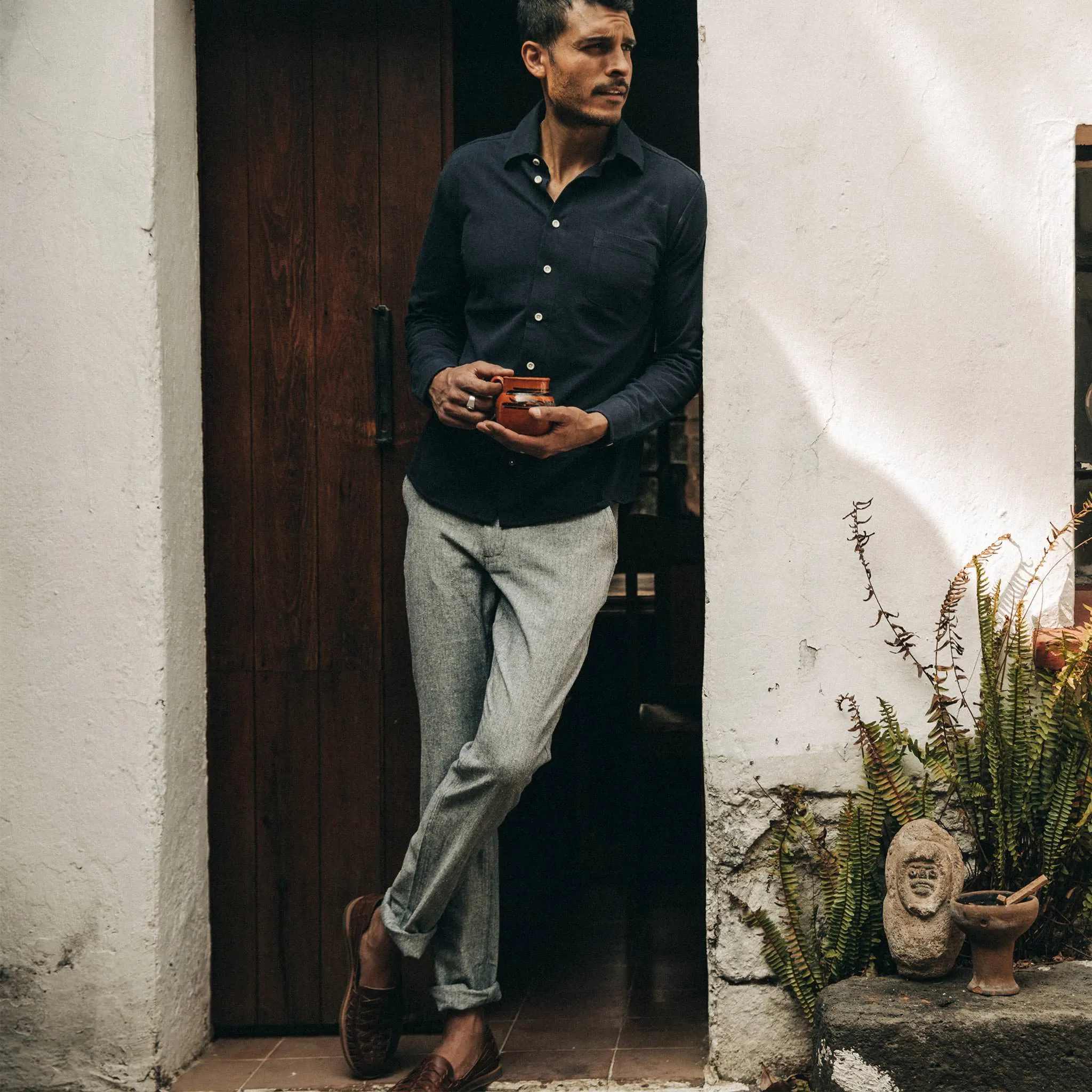 The Easy Pant in Navy Linen Herringbone