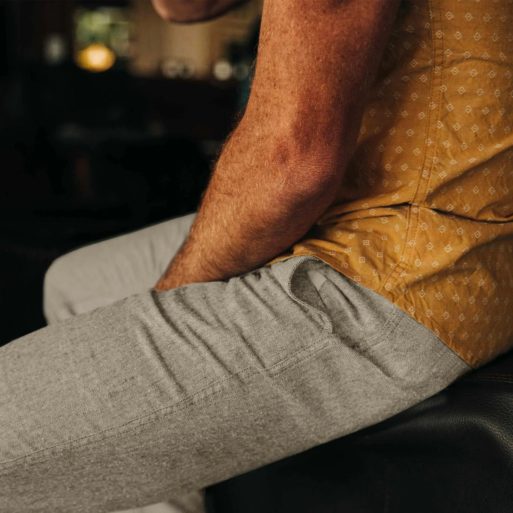 The Easy Pant in Olive Herringbone