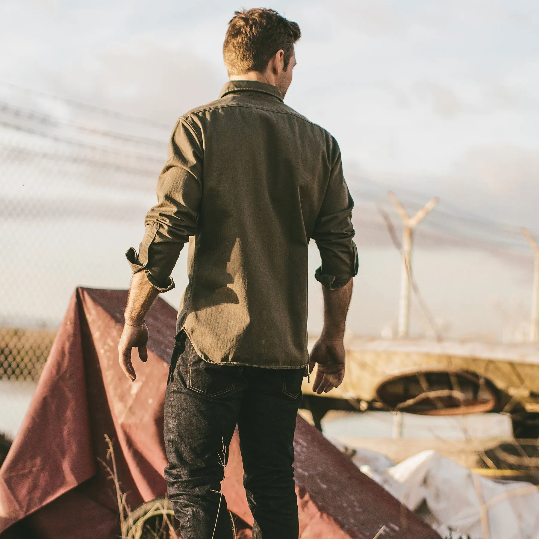 The Mechanic in Washed Olive Herringbone