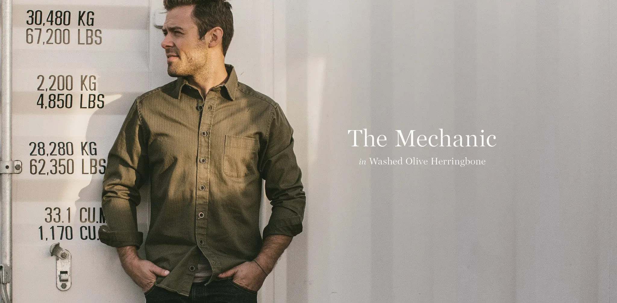 The Mechanic in Washed Olive Herringbone