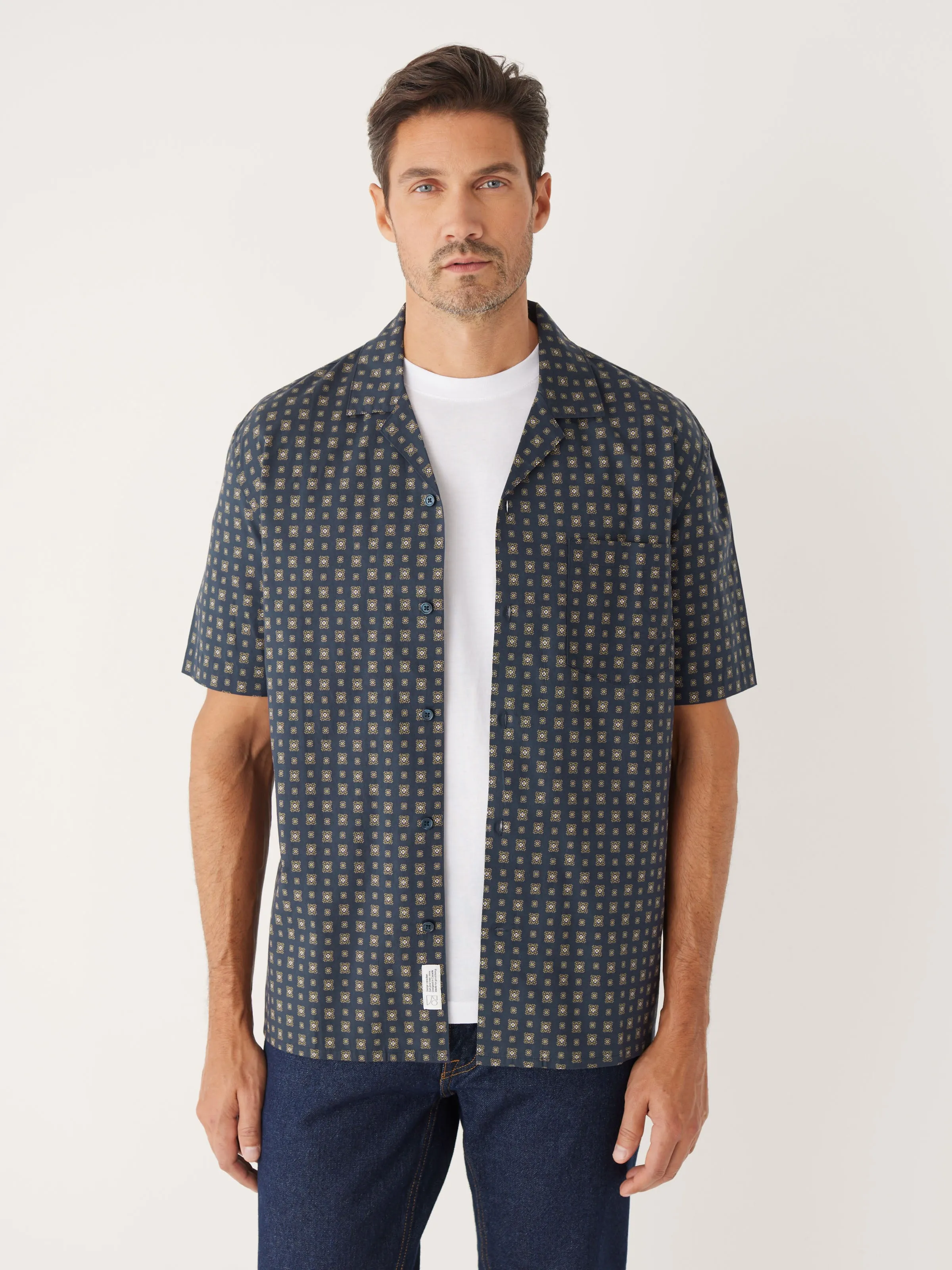 The Printed Camp Collar Shirt in Deep Blue