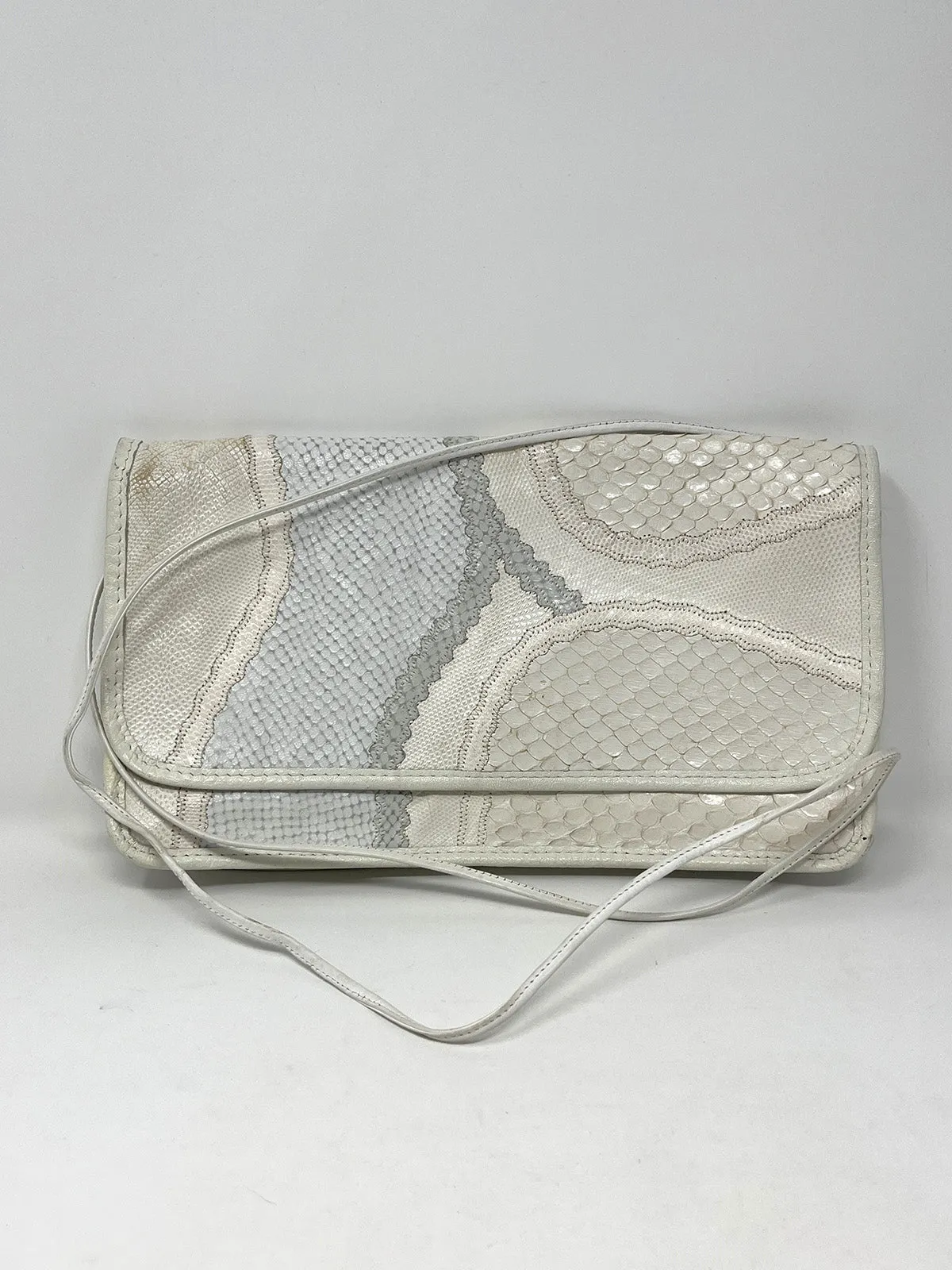 Vintage Carlos Falchi Cream & Gray Snakeskin Purse